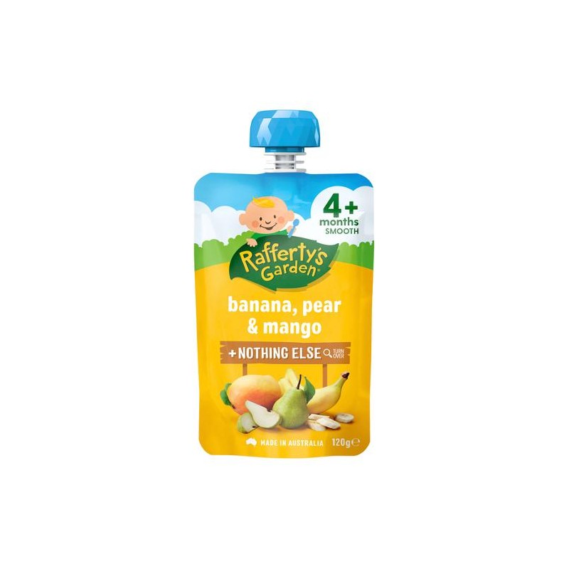 RAFFERTY BANANA, PEAR AND MANGO BABY FOOD 4MTHS+ 120GM