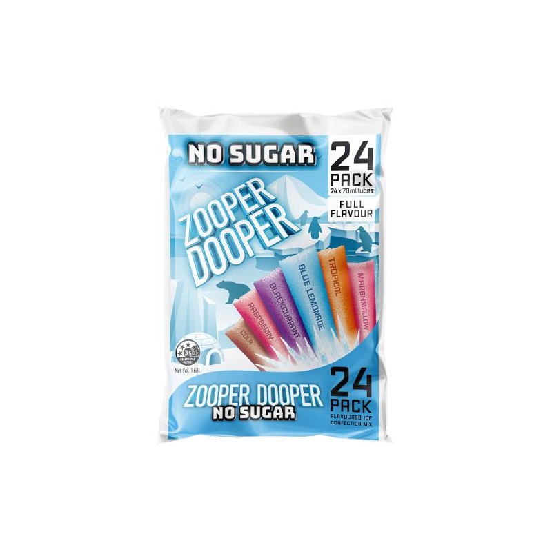 ZOOPER DOOPER WATER ICE NO SUGAR TUBES 24X70ML