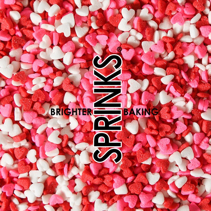 RED WHITE AND PINK BULK MINI HEART SPRINKLES 500GM