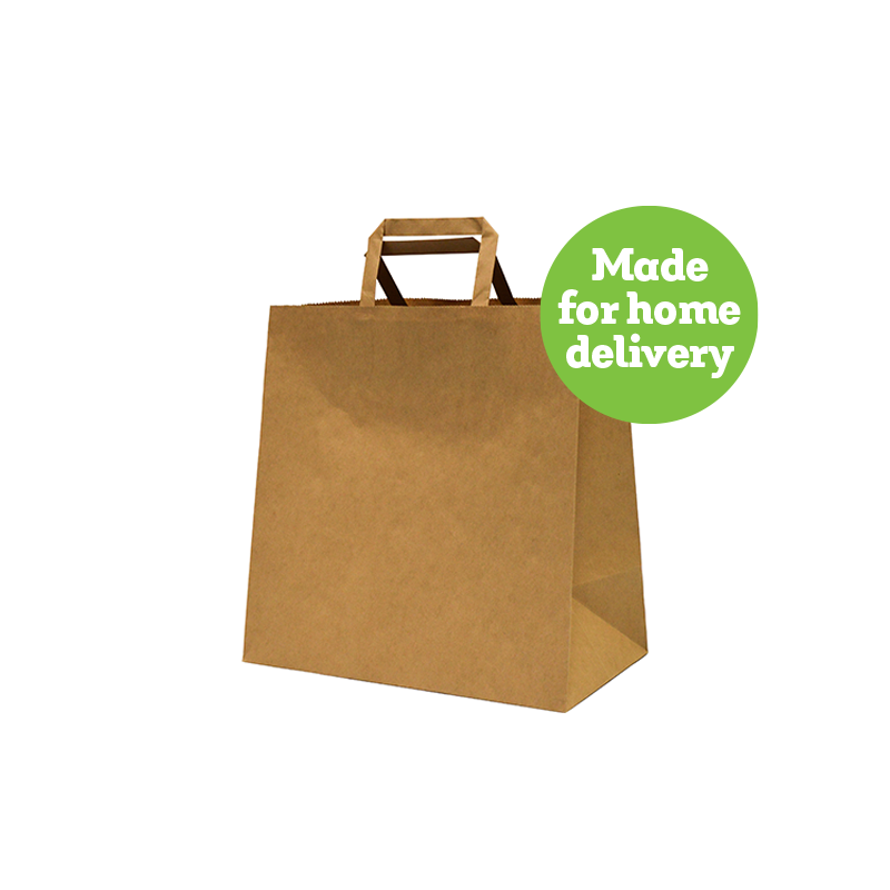 MEDIUM BROWN PAPER CARRY BAG WITH FLAT HANDLES 25S