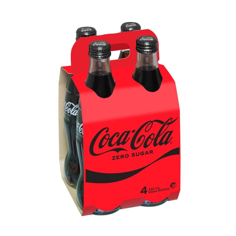 COCA COLA NO SUGAR SOFT DRINK GLASS 4X330ML