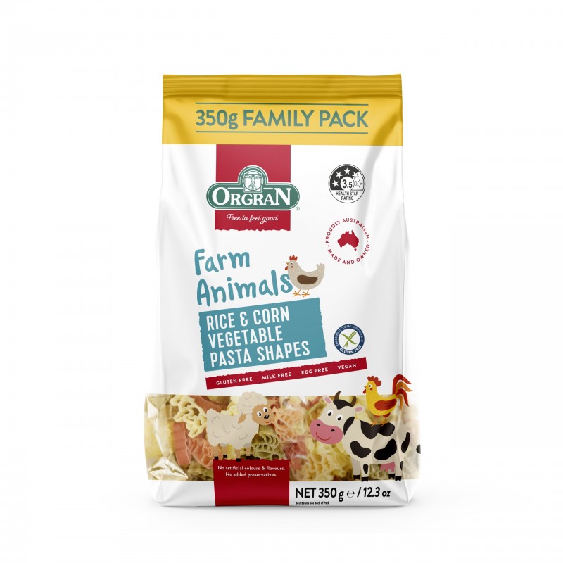 RICE AND CORN VEGE ANIMAL PASTA SHAPES 350GM RICE AND CORN VEGE ANIMAL PASTA SHAPES 350GM