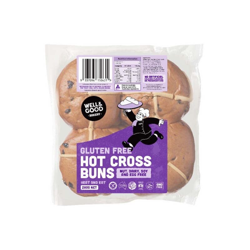 GLUTEN FREE HOT CROSS BUNS -FROZEN 4PK GLUTEN FREE HOT CROSS BUNS -FROZEN 4PK