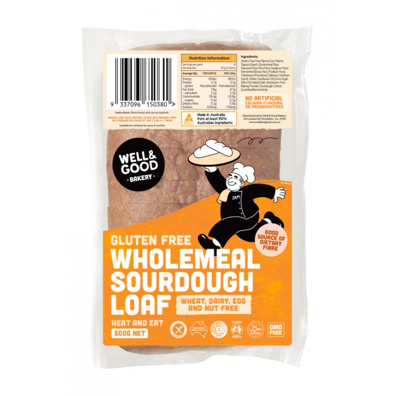 GLUTEN FREE WHOLEMEAL SOURDOUGH BREAD 500GM GLUTEN FREE WHOLEMEAL SOURDOUGH BREAD 500GM