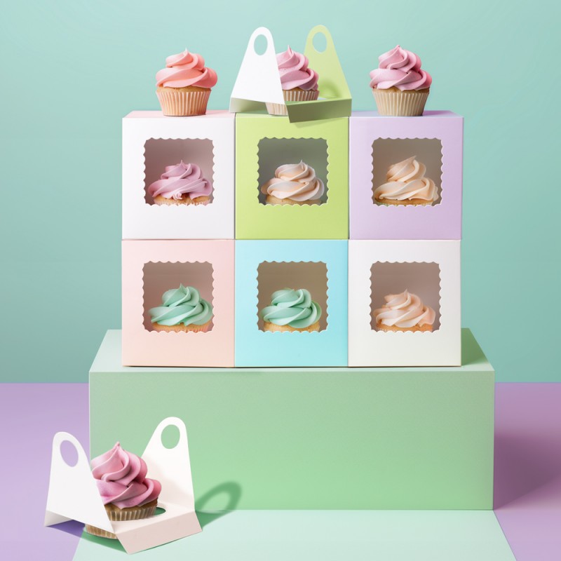 COLOURED SCALLOPED CUPCAKE BOXES 6PK COLOURED SCALLOPED CUPCAKE BOXES 6PK