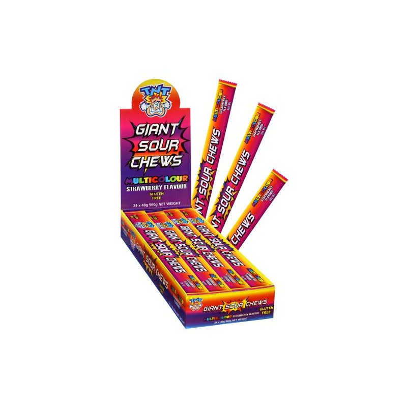 GIANT SOUR CHEW MULTICOLOUR STRAWBERRY FLAVOUR 24X40GM