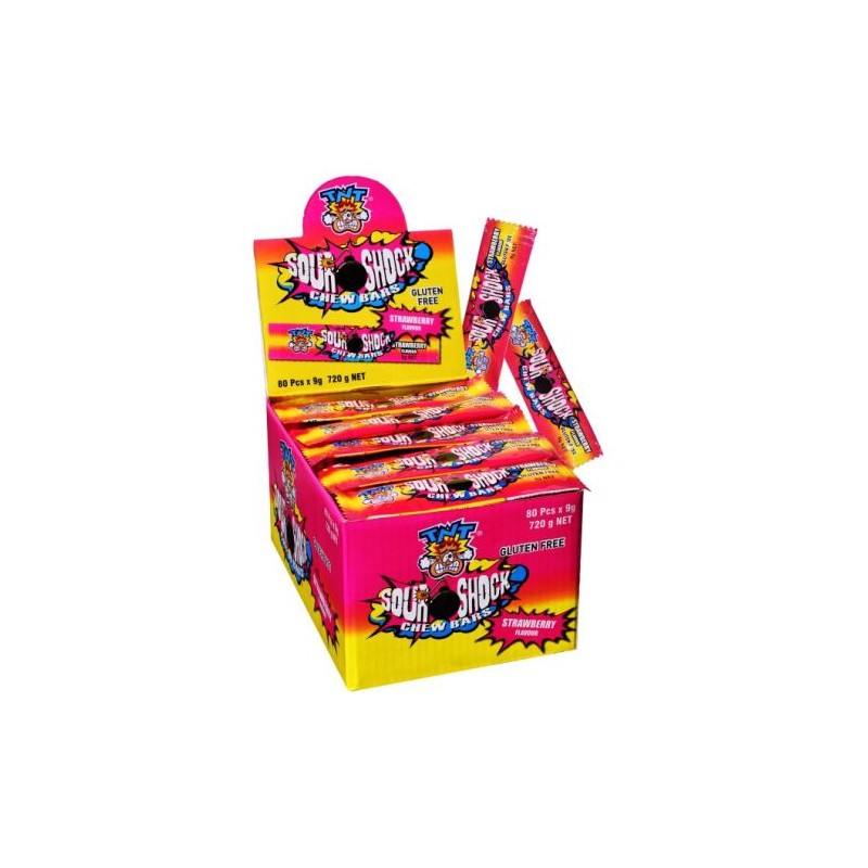 SOUR SHOCK STRAWBERRY CHEW BAR 80X9GM