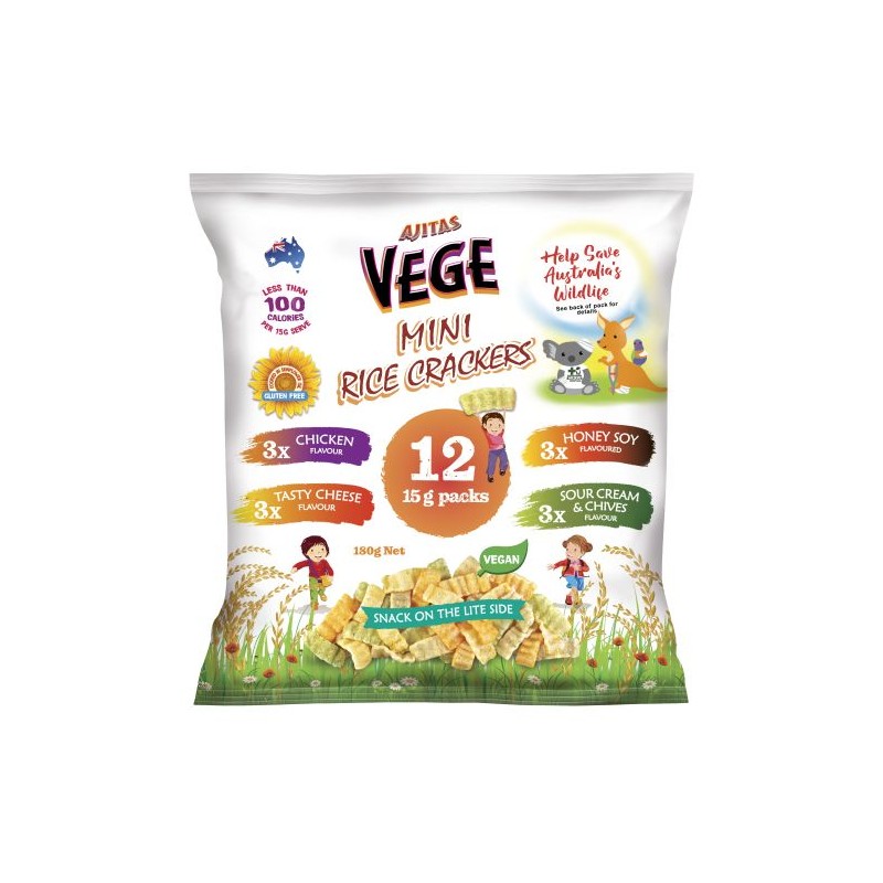 VEGE RICE CRACKERS MULTI PACK 12X15GM 180GM