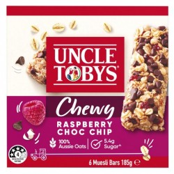 CHEWY RASPBERRY CHOCOLATE CHIPS MUESLI BARS 6 PACK 185GM