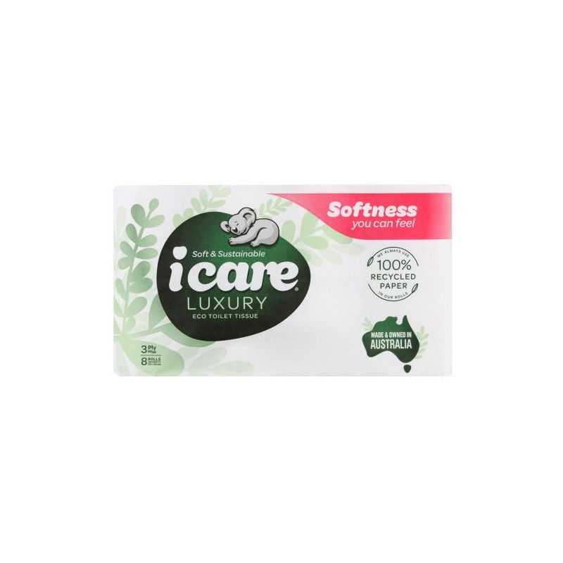 I-CARE RECYCLED WHITE TOILET PAPER 8PK