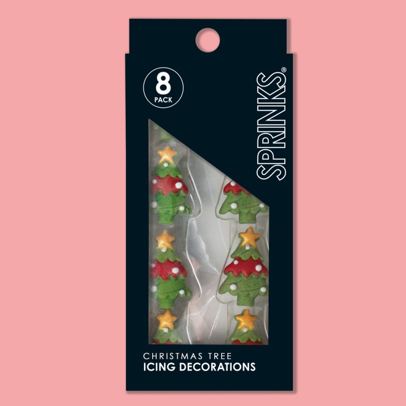ICING DECORATIONS CHRISTMAS TREES 8PCE
