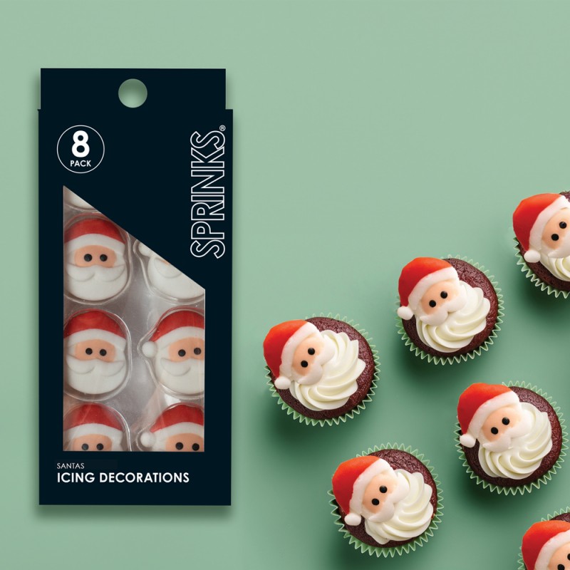 CHRISTMAS ICING DECORATIONS SANTA 8PCE