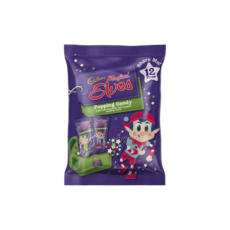 CHRISTMAS MAGIC ELVES CHOC POPPING BAG SHARE BAG 144GM 12PK