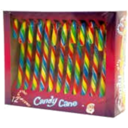 LARGE RAINBOW CHRISTMAS CANDY CANES 144GM 12PK