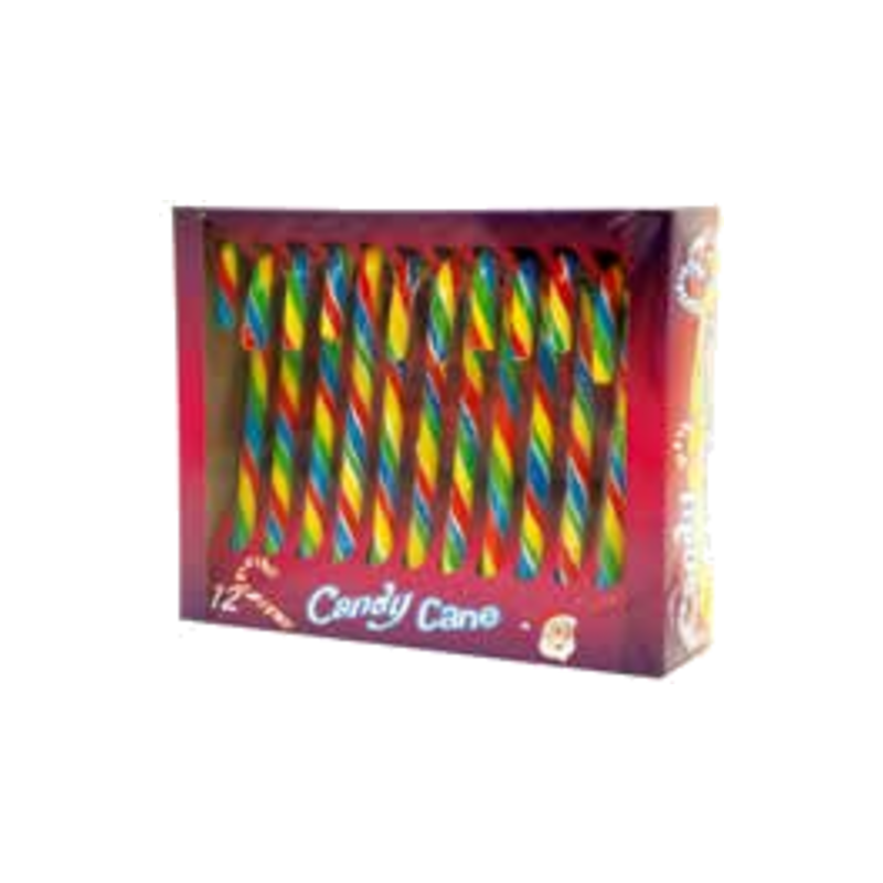 LARGE RAINBOW CHRISTMAS CANDY CANES 144GM 12PK