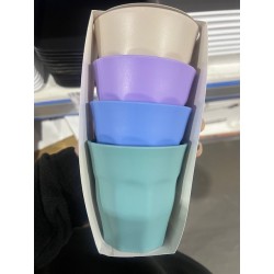 COLOURED PLASTIC RE-USABLE CUPS TUMBLERS 4PK