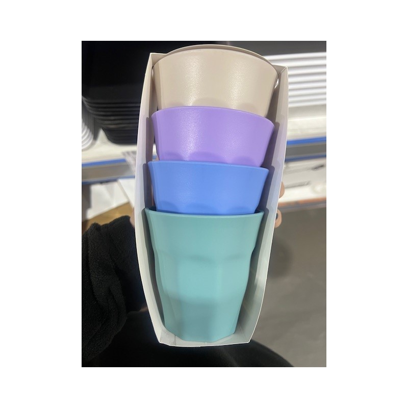 COLOURED PLASTIC RE-USABLE CUPS TUMBLERS 4PK