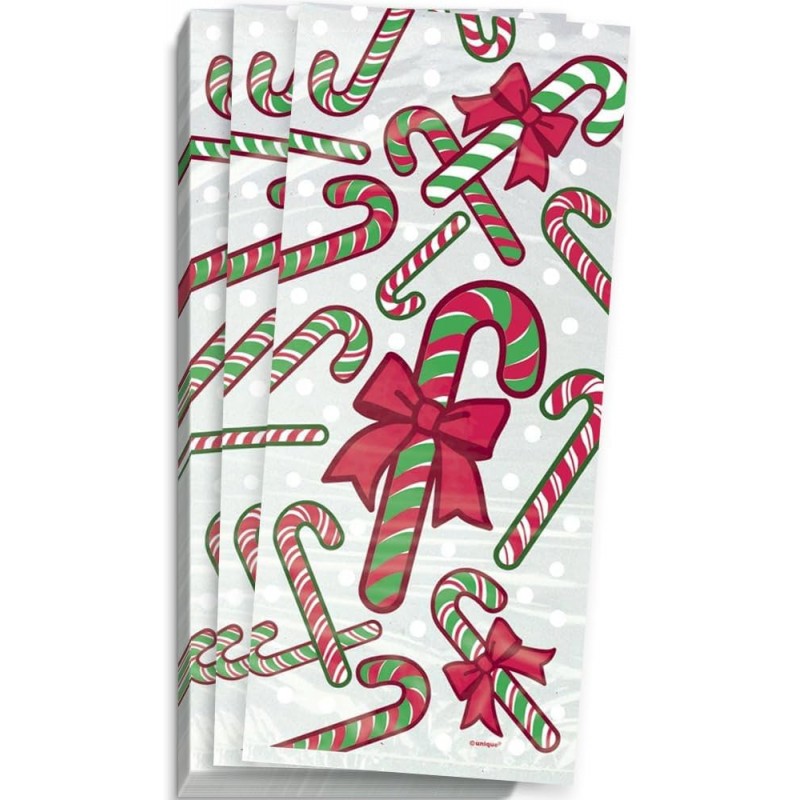 CHRISTMAS CANDY CANE CELLO BAGS 20PCE