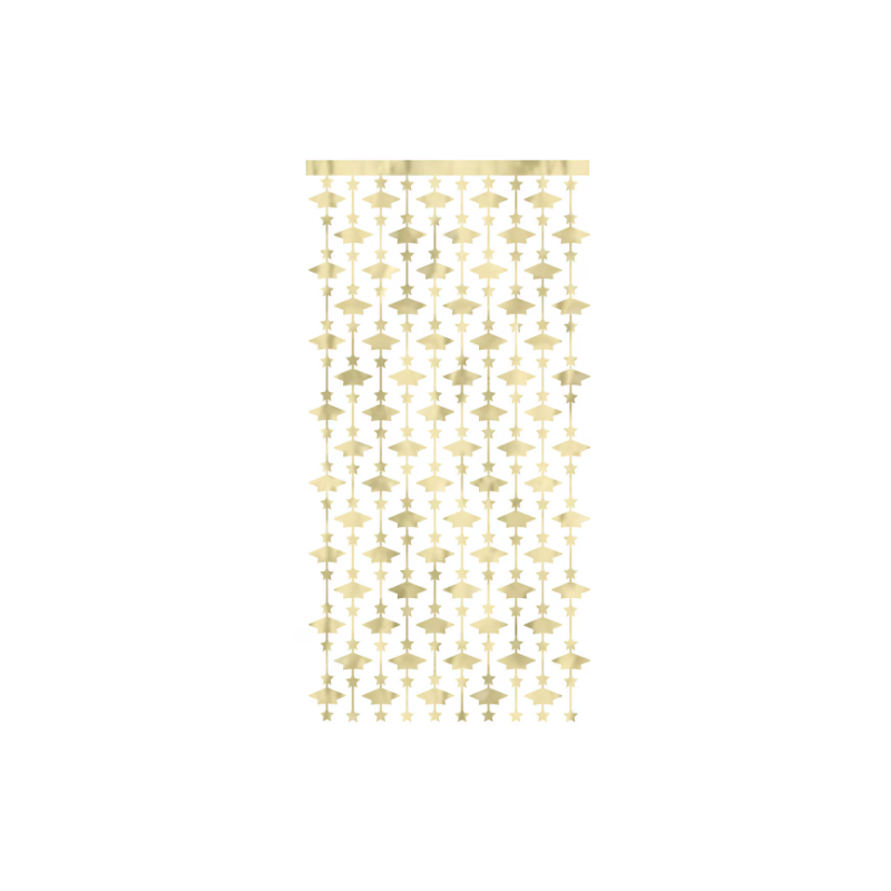GOLD FOIL BACKDROP GRADUATION CAPS AND STARS 2MX1M