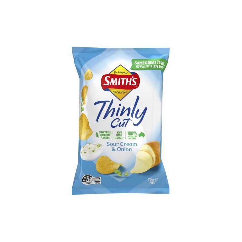 SOUR CREAM & ONION THINLY POTATO CHIPS 70GM