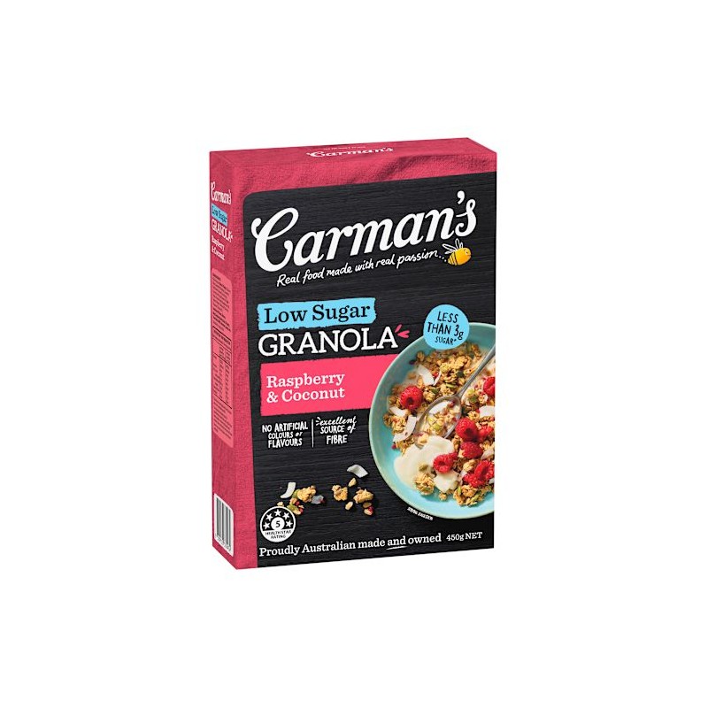 LOW SUGAR RASPBERRY & COCONUT GRANOLA 450GM