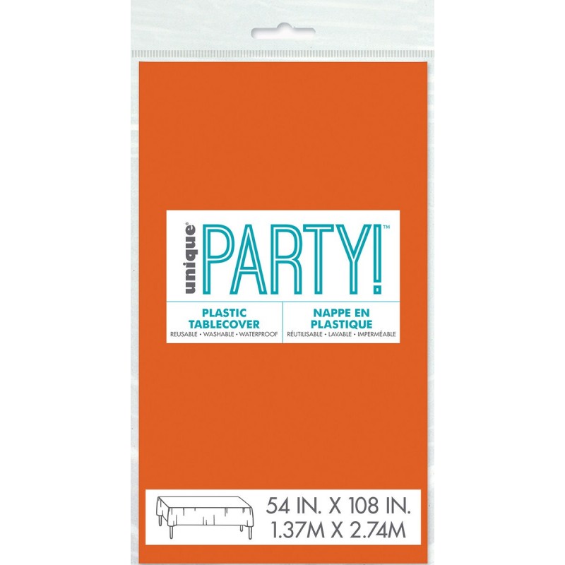ORANGE PLASTIC TABLECOVER RECTANGLE 137CM X 274CM