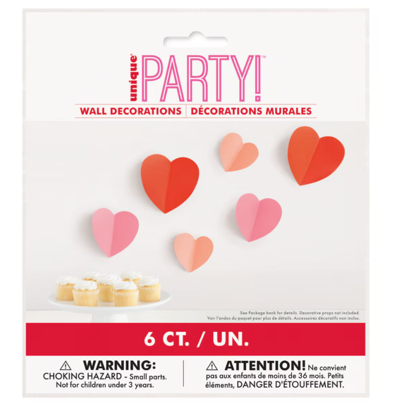 PAPER HEART WALL DECORATIONS 6PK PAPER HEART WALL DECORATIONS 6PK