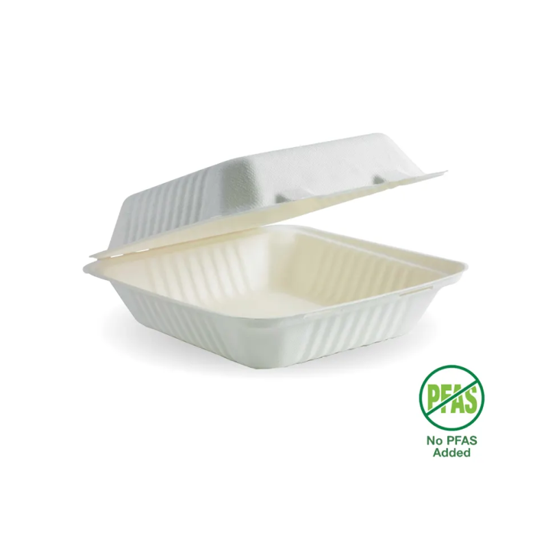WHITE PLANT FIBRE CLAMSHELL 20X22X9CM 100S WHITE PLANT FIBRE CLAMSHELL 20X22X9CM 100S