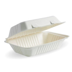 WHITE PLANT FIBRE CLAMSHELL 23X15X8CM 125S