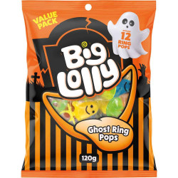 HALLOWEEN GHOST RING POPS 120GM 12PK