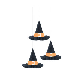 3 WITCH HAT HANGING HONEYCOMB HALLOWEEN DECORATIONS 27.9CM