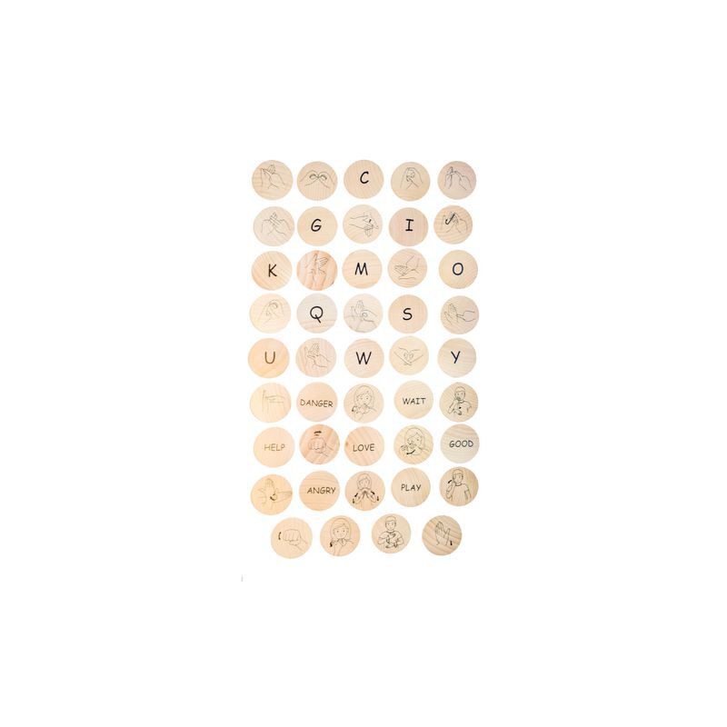 SIGN LANGUAGE WOODEN DISCS 44PCE SIGN LANGUAGE WOODEN DISCS 44PCE