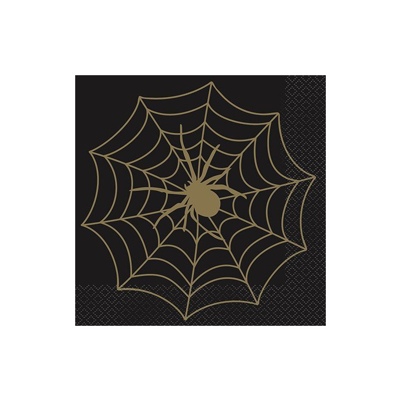 HALLOWEEN  NAPKINS SPIDER WEB BLACK/GOLD 16PK