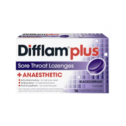 DIFFLAM PLUS SORE THROAT LOZENGES BLACKCURRANT 16S